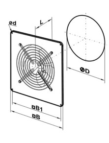 OV4E450 Wentylator OV 4E 450 ścienny w obudowie metalowe czarny