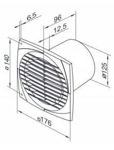 D125D Wentylator SIMPLE fi 125 cienki front 6,5 mm