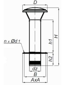 Daszek nasada WDA fi 160 mm z rurą i podstawą kwadratową 250x250