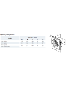 D125QH Wentylator fi 125 mm TIMER + HIGROSTAT /WCH/ cichy, biały, zawór zwrotny, łożyska kulowe VENTS